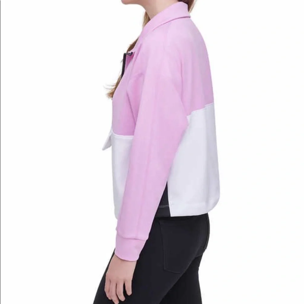 DKNY • Sport Pink/White Colorblock Half-Zip Pullover Sweatshirt, S - Picture 2 of 16